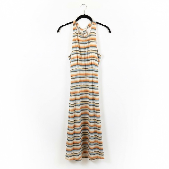 Prana Dresses & Skirts - PrAna Striped Midi Dress Built-In Bra Cross Back Orange and Blue MD